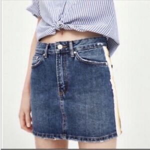 Zara Denim Mini Skirt with Side Stripe Jean Skirt